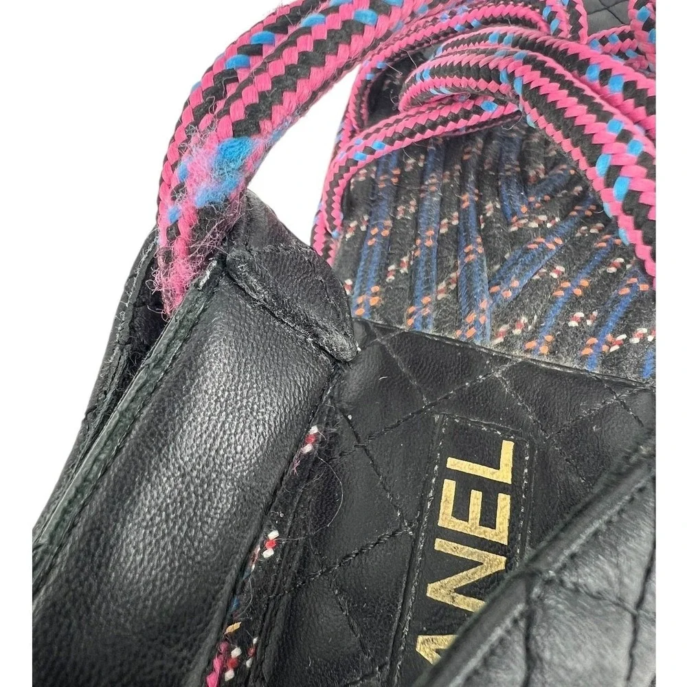 Chanel 2020 Cord Lambskin Quilted Logo Sandals Pink Black Size 38